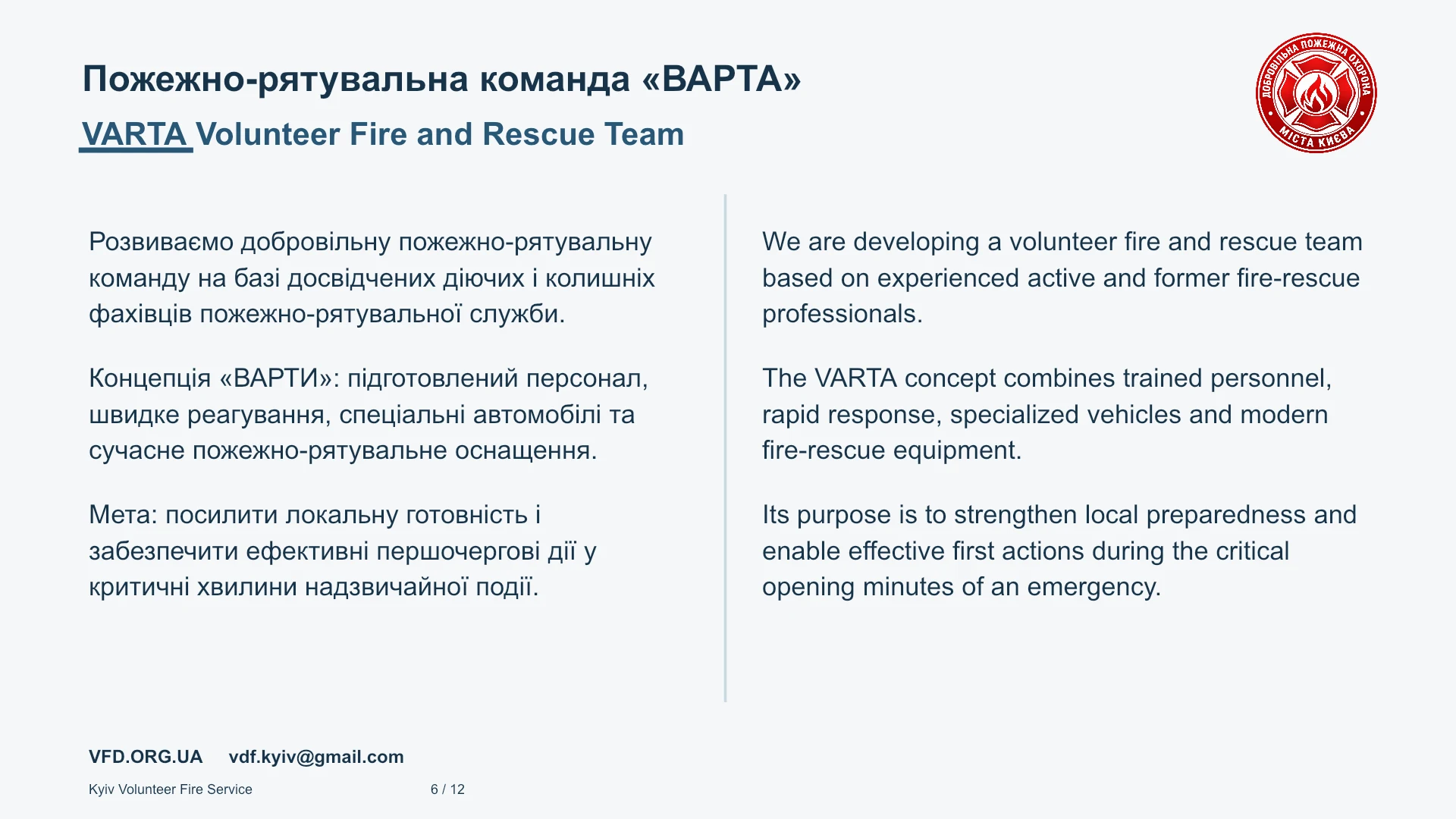 Слайд 6: Пожежно-рятувальна команда «ВАРТА»